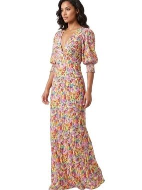 RIXO x Target Floral Puff Sleeve Midi Dress V-Neck Multicolor Size 14